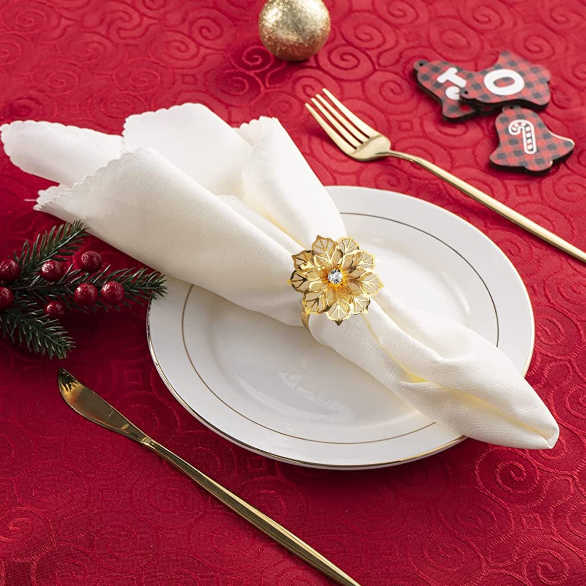 HASTHIP 6 Pcs Napkin Rings for Dinners Table Flower Rhinestone Metal Gold Napkin Holder Table Napkin Rings for Parties Wedding Everyday Dinner Decor HASTHIP 6 Pcs Napkin Rings for Dinners Table Flower Rhinestone Metal Gold Napkin Holder Table Napkin Rings for Parties Wedding Everyday Dinner Decor